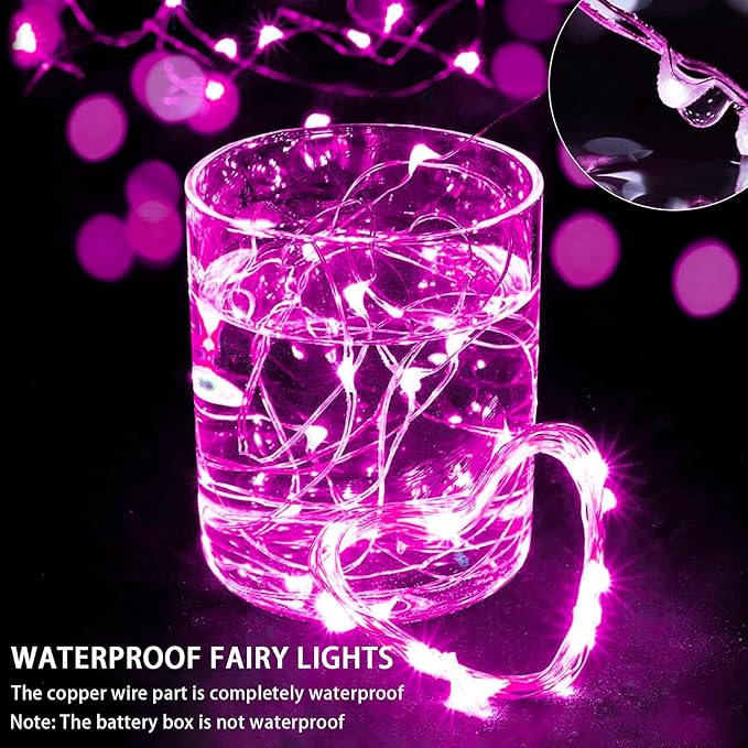 50 Pack Pink Fairy Lights 7Ft 20 LED Twinkle String Lights 3 Modes Battery Operated Waterproof Firefly Starry for Mason Jar Party Wedding Christmas Valentines Day Table Centerpieces