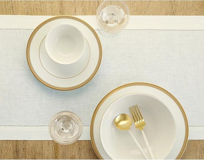 Solino Home Linen Ivory Table Runner 108 Inches Long - 100% Pure Linen 14 x 108 Inch Table Runner for Fall, Autumn, Thanksgiving, Christmas - Classic Hemstitch