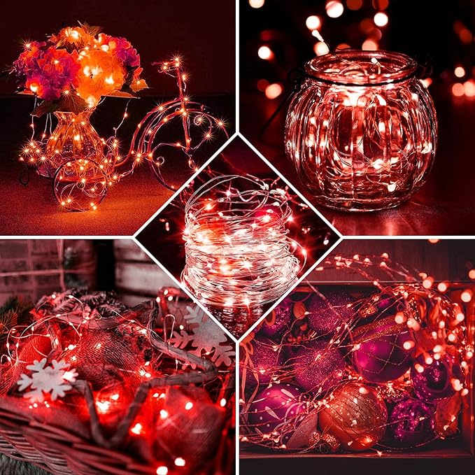 8 Pack Red Fairy Lights 7Ft 20 LED Twinkle String Lights 3 Modes Battery Operated Waterproof Firefly Starry for Mason Jar Party Wedding Christmas Valentines Day Table Centerpieces