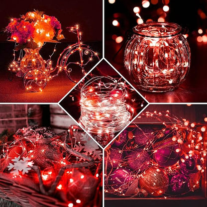 8 Pack Red Fairy Lights 7Ft 20 LED Twinkle String Lights 3 Modes Battery Operated Waterproof Firefly Starry for Mason Jar Party Wedding Christmas Valentines Day Table Centerpieces