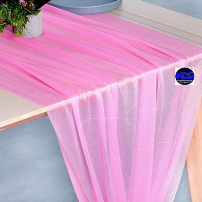 MDS 15 Pack 10ft Chiffon Table Runner 29 x 120 Inches Sheer Wedding Runner Romantic Rustic Table Runner for Wedding Decorations, Birthday Parties, Bridal Shower Party Arch Decor - Bubblegum Pink