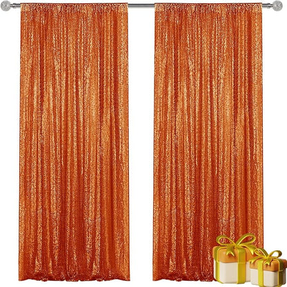 Orange Sequin Backdrop Curtain 2 Pieces 2FTx8FT Glitter Photography Backdrop for Party Wedding Birthday Christmas Decorations