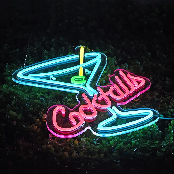 Cocktails Neon Sign for Wall Decor Man Cave Bar Home Art Neon Light LED Neon Lights Signs with Dimmer for Bedroom Office Hotel Pub Cafe Recreation Room Wall Artwork Sign Decor(15X13inches)