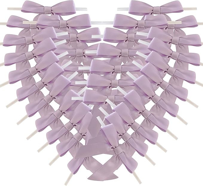 50pcs 2-1/2" Lavender Satin Ribbon Bows with Twist Ties Mini Ribbon Bows for Candy Partiy Decoration Gift Packing&Wrapping Accessoried(Lavender)