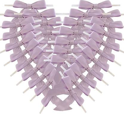 50pcs 2-1/2" Lavender Satin Ribbon Bows with Twist Ties Mini Ribbon Bows for Candy Partiy Decoration Gift Packing&Wrapping Accessoried(Lavender)