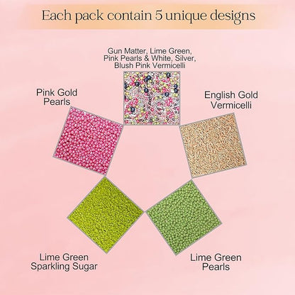 Confect Sprinkles for Cakes & Cupcakes | Birthday Party Mix - Hot Pink, Black & Orchid Green Dragees, Gold, Green Sparkling Sugar | Vegan, Gluten-Free, Nut-Free, Dairy-Free | Handcrafted - 5 Oz