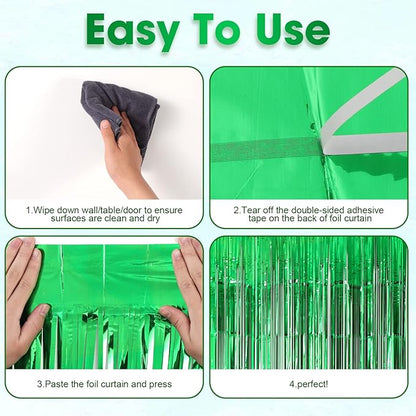 4 Pack Green Foil Fringe Backdrop Curtains, Tinsel Streamers Birthday Party Decorations, Fringe Backdrop for Graduation, Baby Shower, Gender Reveal, Disco Party