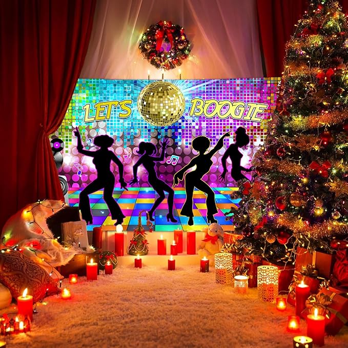 Dance Party Backdrop Retro 80s 90s Theme Stage Dance Ball Music Birthday Party Decoration DJ Photography Background 10 x 8 ft for Baby Shower Picture Photo Shoot Polyester Fabric, Multi