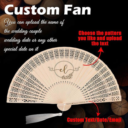 50 PCS Custom Fans Personalized Folding Fans for Line Dancing Wooden Hand Fan Wedding Favors Bulk Fans for Guests Party Event Use (Style07)