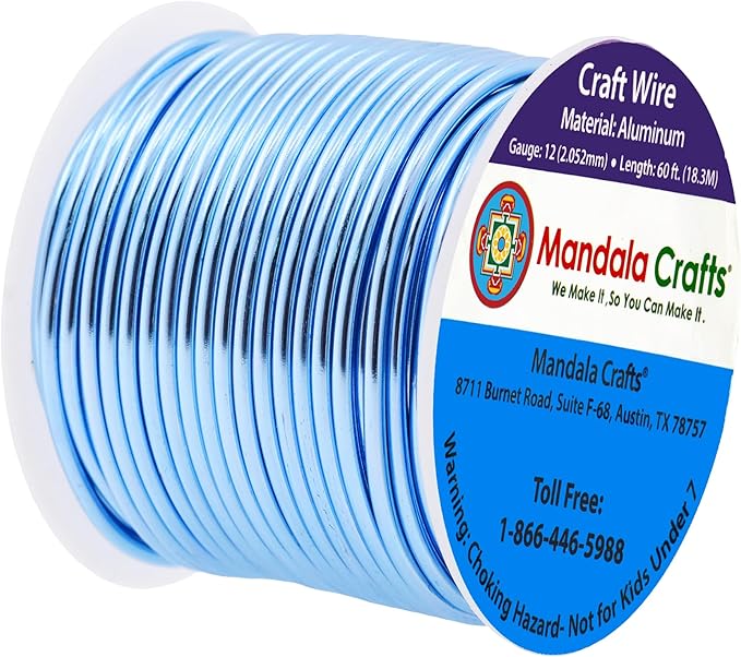 Mandala Crafts 12 Gauge Anodized Aluminum Craft Wire for Jewelry Making - 60 FT Colored Flexible Ice Blue Wire - Bendable for Bonsai Armature Crafting Sculpting