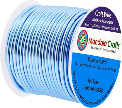 Mandala Crafts 12 Gauge Anodized Aluminum Craft Wire for Jewelry Making - 60 FT Colored Flexible Ice Blue Wire - Bendable for Bonsai Armature Crafting Sculpting