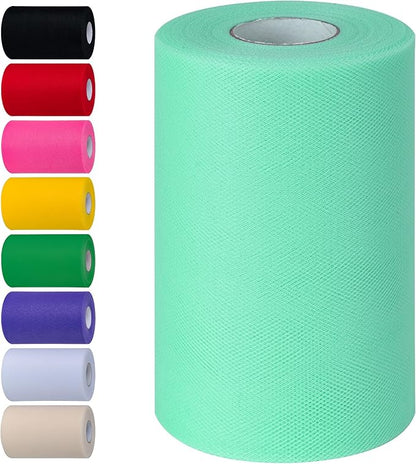 Beige Green Tulle Fabric Rolls 6 Inch by 100 Yards (300 feet) Tulle Roll Spool Fabric for DIY Tutu Skirt Baby Shower Birthday Party Wedding Decorations Christmas Craft Supplies (Beige Green)