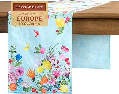 Maison d' Hermine Table Runner 100% Cotton Double Layer Table Runners 108 inches Long Decorative for Home Kitchen Dining Party Wedding Bridal Shower Spring Summer (Jardin D'Ete - Mint, 14.50" x 108")