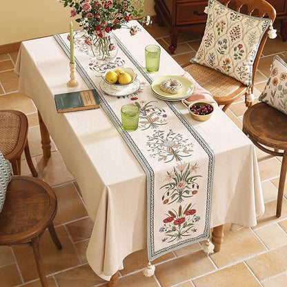ISAENNE Designer French Country Linen Table Runner 118 Inches Extra Long,Elegant Colorful Floral Pattern Table Runners for Dining Tables,Thanksgiving,Christmas,Kitchen Decor,12"*118"-Serenity F