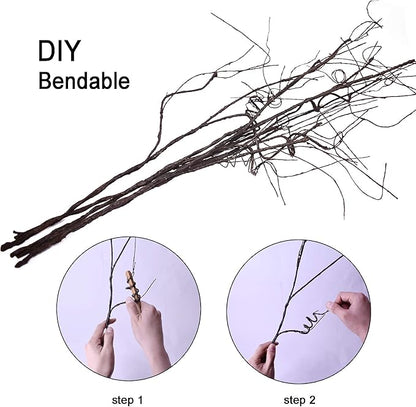 10PCS Lifelike Curly Willow Branches Decorative Dried Artificial Twigs, 30.7 Inches Fake Bendable Sticks Vintage Vines/Stems DIY Greenery Plants Craft Vases Home Garden Hotel Farmhouse Decor