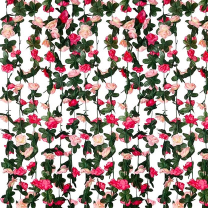 8Pcs 63Ft Pink Rose Garland, Fake Rose Hanging Flowers, Artificial Flower Vine, Hanging Floral Vine Garland for Wedding, Birthday Party, Wall Arch, Halloween, Christmas Garden Backdrop Decor