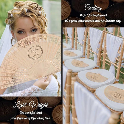 100 PCS Custom Fans Personalized Folding Fans for Line Dancing Wooden Hand Fan Wedding Favors Bulk Fans for Guests Party Event Use (Style14)