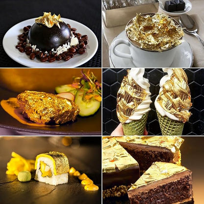 dshyuauoci 10 Sheets Gold Flakes, Premium Gold Leaf 3.15×3.15 Inches Craft Art Decoration Perfect for Decorating Cakes Desserts Drinks Ice Cream Sushi
