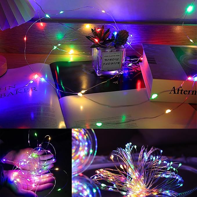 WATERGLIDE 12 Pack Colorful Fairy Lights Battery Operated (Included), 7 ft 20 LED Mini String Lights, Waterproof Silver Wire Firefly Starry Light for DIY Wedding Christmas Party Mason Jars Decor