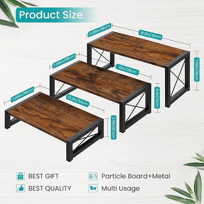 ELITEROO 3 Tier Cupcake Stand & Wood Display Risers, Dessert Stands for Cup Cake or Food, Riser Display Stand for Perfume Collectibles, Tiered Shelf Organizer for Market Retail Vendors, Rustic Brown