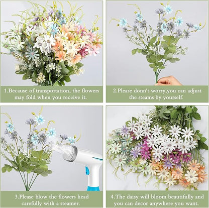 AmyHomie 6 Bundles Wildflowers Fake Daisy Outdoor Artificial Flowers UV Resistant Silk Wild Flower Bouquets Bulk Faux Plants Plastic Greenery for Decoration Vase Floral Spring Home Decor