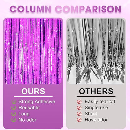 2 Pack Purple Tinsel Foil Fringe Curtains, Purple Party Decorations, Metallic Tinsel Party Streamers Backdrop for Halloween Mermaid Bachelorette Graduation Party Decorations
