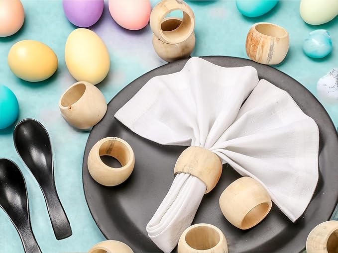Wooden Napkin Rings Set of 12 - Handcrafted Napkin Holder for Dinner Table Decoration, Weddings, Home, Kitchen, Decor, Dinner, Parties, Every Day Use - Durable, Versatile (Cream)- CLEENTABLE