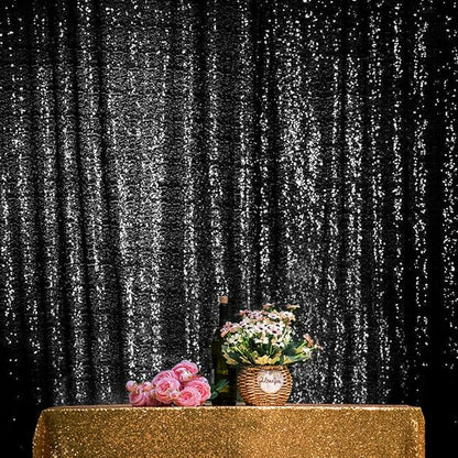 JYFLZQ Black Sequin Backdrop Curtains 6ft x 8ft 1 Panel Halloween Backdrop Glitter Photo Booth Backdrops Sparkly Photography Background Drapes for Graduation Birthday Parties