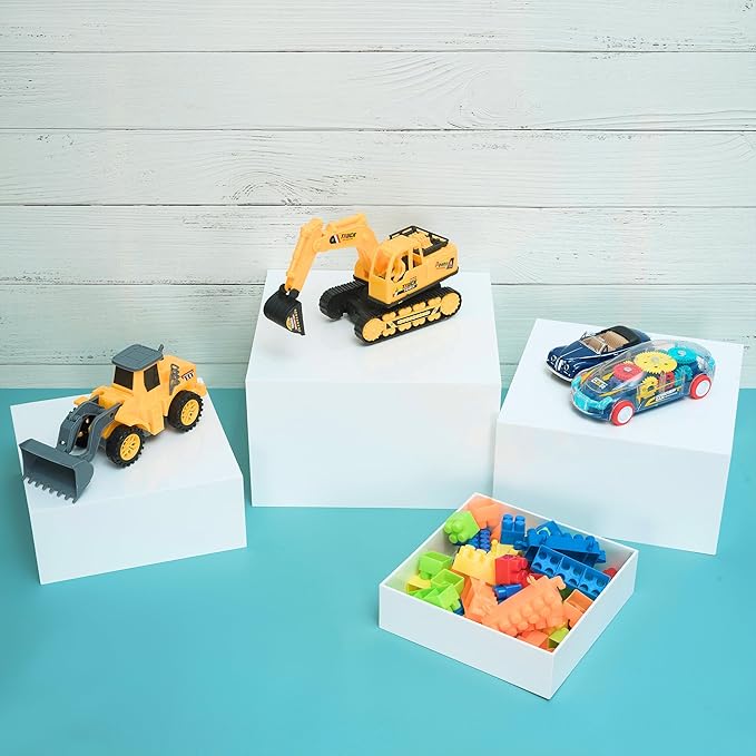 10” Large Buffet Risers with Mini Signs, Table Risers, Buffet Risers and Stands, Acrylic Cube Display Box Riser for Catering Party Buffet Table Food Display, Dessert, Cakes - White, Set of 4 Boxes