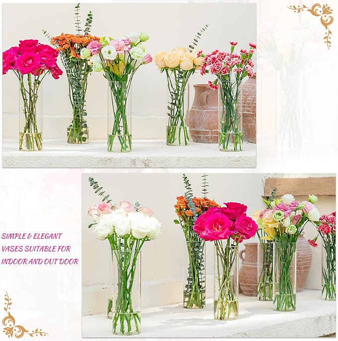 7pcs Glass Cylinder Vases for Centerpieces - 10 Inch Tall Glass Vases for Flower, Clear Flower Vase Bulk Floating Candle Vase for Table Centerpiece Wedding Home Décor