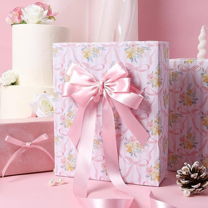 LaRibbons Light Pink Satin Ribbon 1 Inch 25 Yards Luxury Double Faced Pink Silk Ribbon for Gift Wrapping Flower Bouquet Crafts Wedding Party Babyshower Decoration