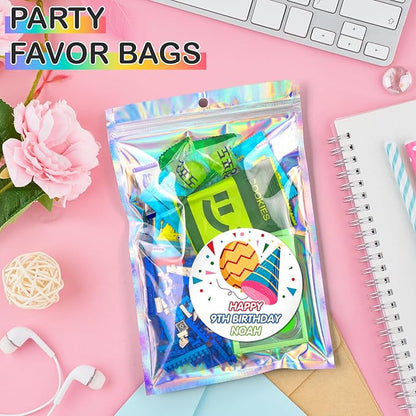 Funfery 50 pcs Mylar Holographic Bags Clear Window Resealable Bags,Foil Bag with Zipper,Sealing Pouch Smell Proof Packaging Bags for Food Storage,Candy,Party Favor Sample Business Supplies(5.5x7.9in)