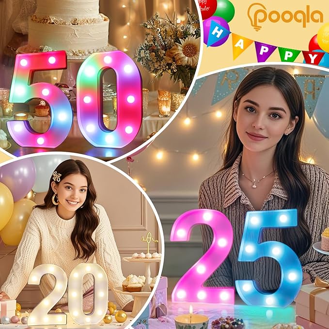 Pooqla 13th Birthday Decorations for Girls Boys, 35 Colors LED Light Up Numbers with Remote, Multicolor Marquee Numbers 13 Sign for Party Wedding Anniversary Decor 13th Birthday Gift, Number 13