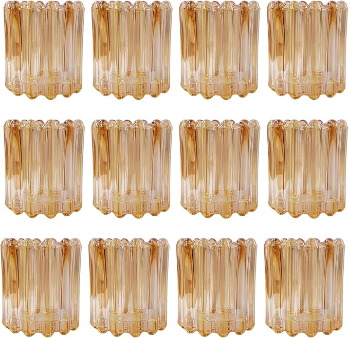 GOLDEAL 12Pcs Gold Glass Votive Candle Holders Tealight Holders Decorative, Tea Candle Holders Bulk,Candlestick for Wedding, Party,Dinner, Home Table Decor.