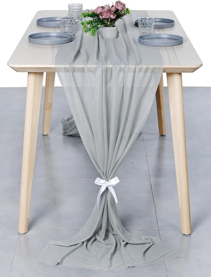 MDS 5 Pack 10ft Chiffon Table Runner 29 x 120 Inches Sheer Wedding Runner Romantic Rustic Table Runner for Wedding Decorations, Birthday Parties, Bridal Shower Party Arch Decor - Gray