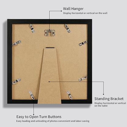 12x12 Picture Frame Set of 4 with Tempered Glass, Black Frame Display 10x10 Picture with Mat or 12 x 12 Without Mat, Wood Square Photo Frames for Desktop Display and Wall Mounting