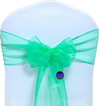 MDS Pack of 25 PCS Organza Chair Sashes Wider Dining Chair Bows Ribbon Tie Back for Wedding Party Birthday Bridal Shower Reception Event Banquet Home Chair Cover Decoration - Mint