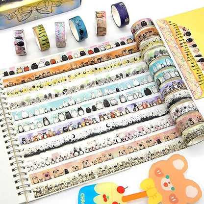Cute Washi Tape Set - 24 Rolls Kawaii Animals Decorative Washi Tape for Scrapbooking Supplies, Bullet Journal Supplies, Junk Journal, Kids Art Craft Tape