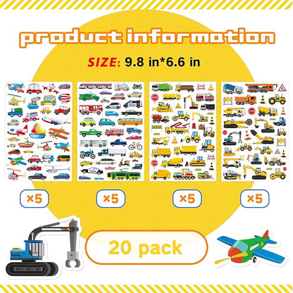 Construction Cars and Trucks Stickers 665 Counts Transportation Waterproof Car Adhesive Sticker Birthday Invitations Envelops Decorations Party Goodie Gifts Bags School Game Class Rewards