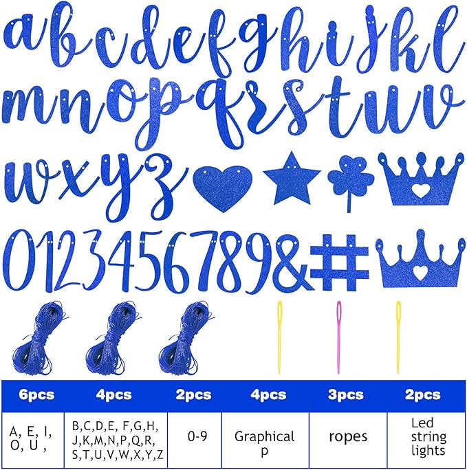 TaoBary 167 Pcs DIY Banner Kit Happy Birthday Glitter Banner Customizable Glitter Make Your Own Kit 162 Letters Symbols and Numbers 3 Rope for Birthday Halloween Wedding Christmas(Royal Blue)