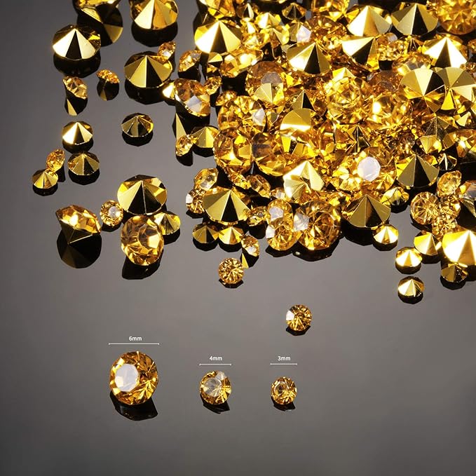 10000 Clear Wedding Table Scatter Confetti Crystals Acrylic Diamonds Rhinestones for Table Centerpiece Decorations Wedding Decorations Bridal Shower Decorations Vase Beads (Gold, 3 mm, 6 mm and 10 mm)