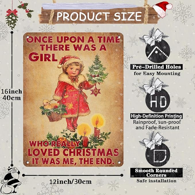 Vintage Christmas Metal Tin Sign Once Upon A Time Girl Loved 80s Christmas Style Wall Art Christmas Metal Tin Sign Funny Christmas Sign For Winter Barn Door Bedroom Dining Room Wall Decoration For Friend Daughter Sister 12x16Inch