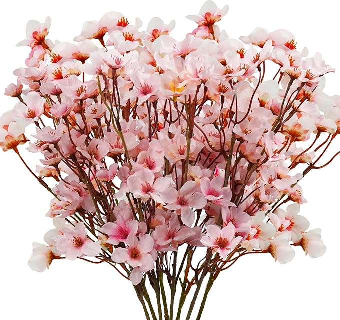 Uieke 8Pcs Artificial Cherry Blossom Flowers, Silk Cherry Blossom Branches, Fake Plum Blossom Flowers Arrangement for DIY Home Wedding Tree Party Decor Pink