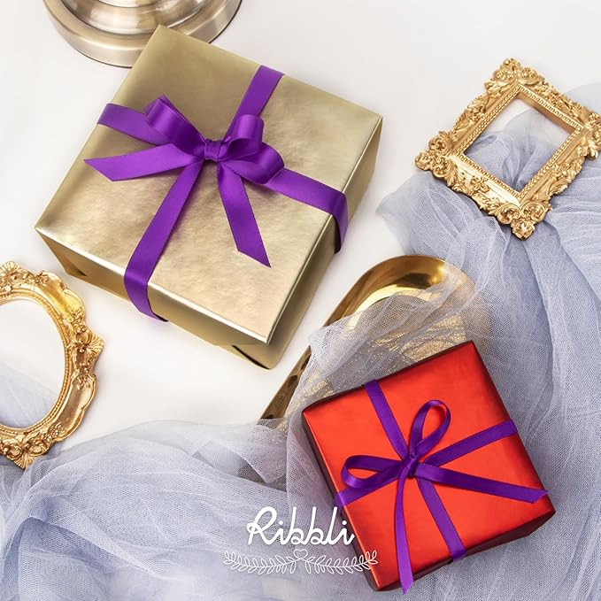 Ribbli Purple Satin Ribbon Double Faced Satin 1/2 Inch x Continuous 100 Yards-Purple Ribbon for Gift Wrapping Crafts Wedding Decoration Bows Bouquet Floral Arrangement