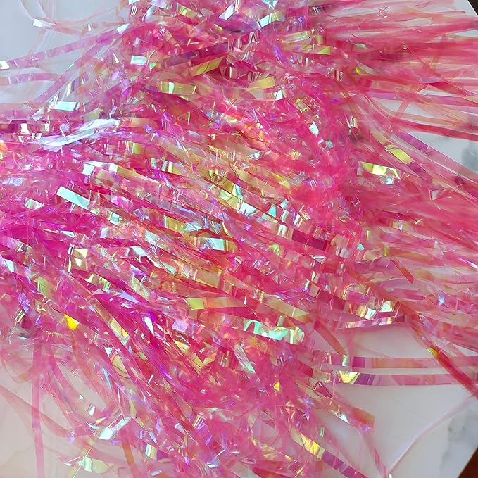 BRAVESHINE Clear Pink Streamers Party Decorations Iridescent Foil Fringe Backdrop - 2 Pack 3.2 x 6.5 ft Holographic Tinsel Curtain Party Photo Backdrop for Valentine’s Girl Birthdays Engagement Decor