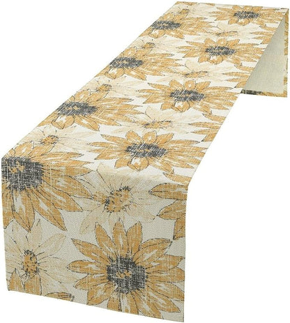 Chrysanthemum Vintage Floral Table Runner, Elegant Grunge Orange Sunflower Spring Summer Elegant Pattern Artichokes Flower Table Runner for Party Kitchen Dining Living Room Decor, 13x108 Inch