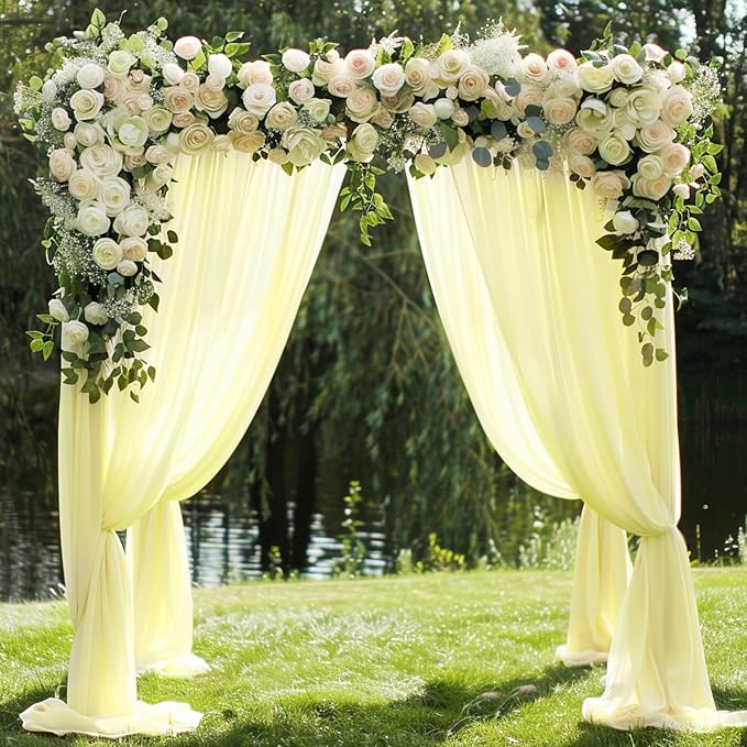 Wokceer Beige Wedding Arch Draping Fabric Backdrop 3 Panels 28.7" X 20FT Sheer Drapes Fabric for Wedding Arbor Ceremony Party