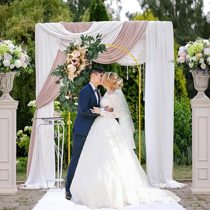 6FT Wedding Arch Backdrop Stand and White Arch Cover, White Spandex Fitted Backdrop Cover and Gold Wedding Arch Frame for Birthday Party Wedding Ceremony Bridal Baby Shower, Parties Decoration.