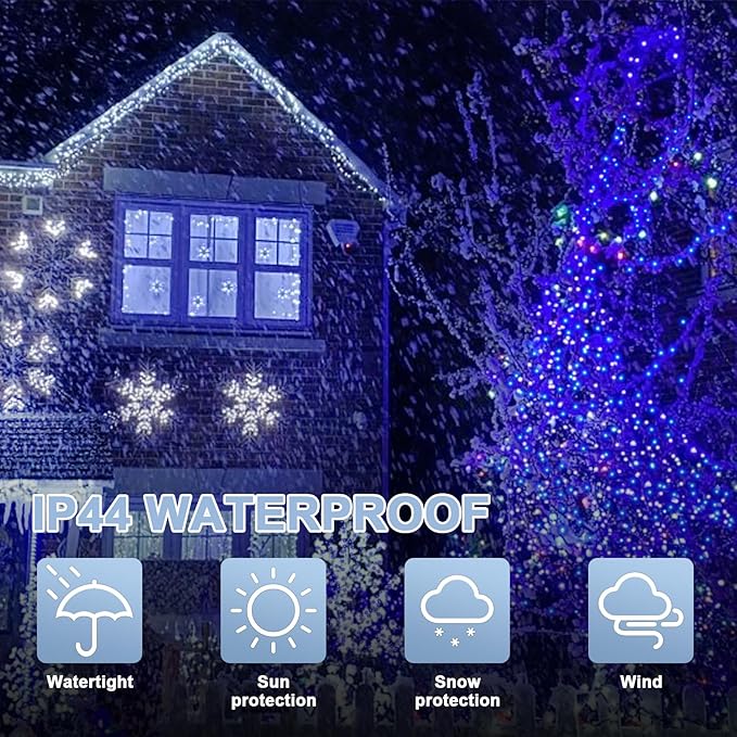 LAMPHOME 66ft Christmas Decorative Mini Lights, 200 LED Transparent Wire Fairy Starry String Lights Plug in, 16 Lighting Modes for Indoor Outdoor Xmas Tree Wedding Party Decoration (White +Blue)