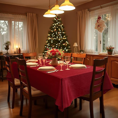 Fitable 2 Pack Faux Linen Christmas Tablecloths, Burlap Textured Fabric Table Clothes Rectangle, Rustic Decorative Table Covers for Winter Holiday Dinner Party Farmhouse (Red, 60 x 84 Inch)